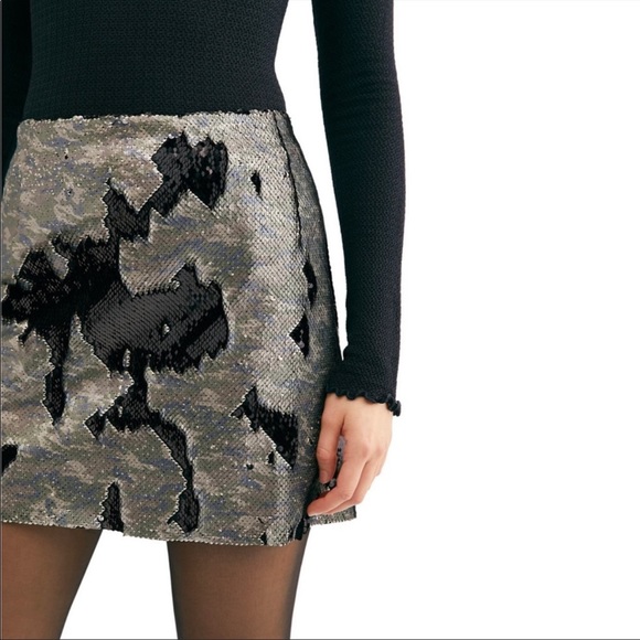 NWT Free People Sequin Leopard Camo Mini Skirt Size 8 - Picture 3 of 4